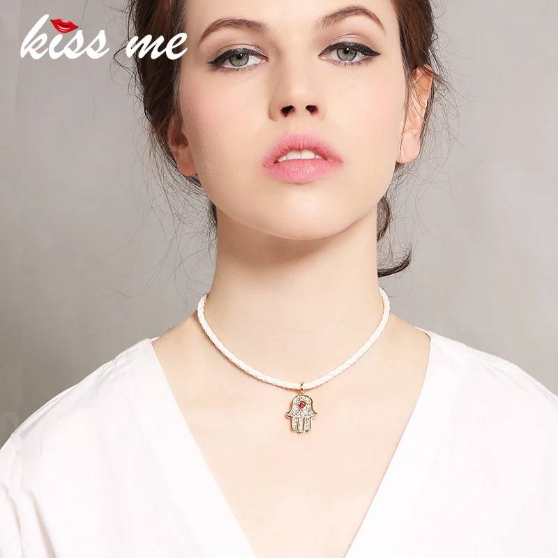 Женское Ожерелье чокер KISS ME Черное и белое кожаное ожерелье с геометрическими