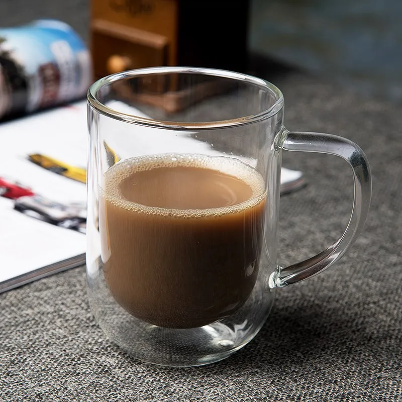 

350ml creative double coffee mug Transparent glass coffee mug thick glass Double handle glass with handle Cafe cup