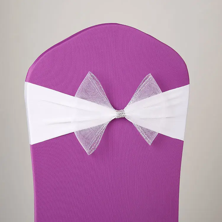 

100 Pcs/Lot Wedding Chair Sash Tie Bow Acrylic Chair Cover Band Elastic Chair Sashes Spandex Cover Chair 16 Colors