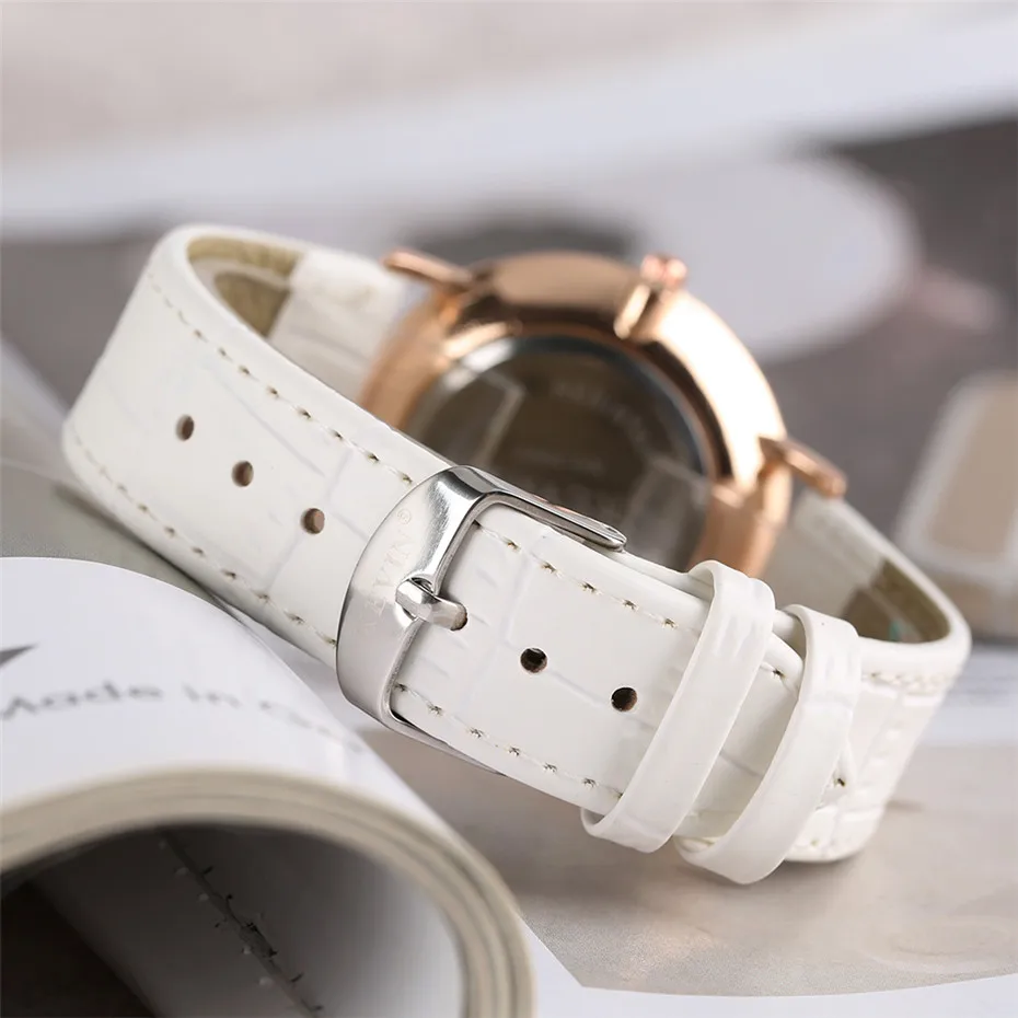 

KEVIN Women Watch Elegant White Leather Wristwatch Quartz Timepiece Ladies Casual Watches Top Gifts Clock Female reloj