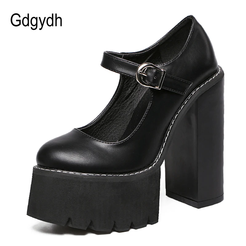 Gdgydh/Новое поступление; женские классические туфли-лодочки; сезон весна-лето; черные кожаные туфли Mary Jane на каблуке; модная женская обувь на платформе с пряжкой