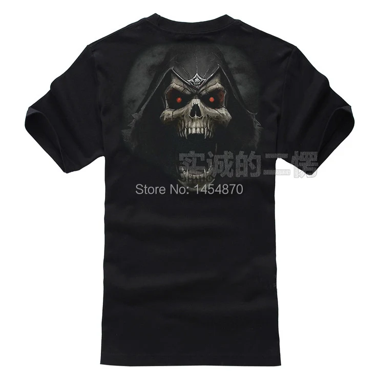 

New Fashion Super Cool 3D Dark Gothic Black Skull Rock Brand men women shirts shirt fitness 100%Cotton Punk tee Customize