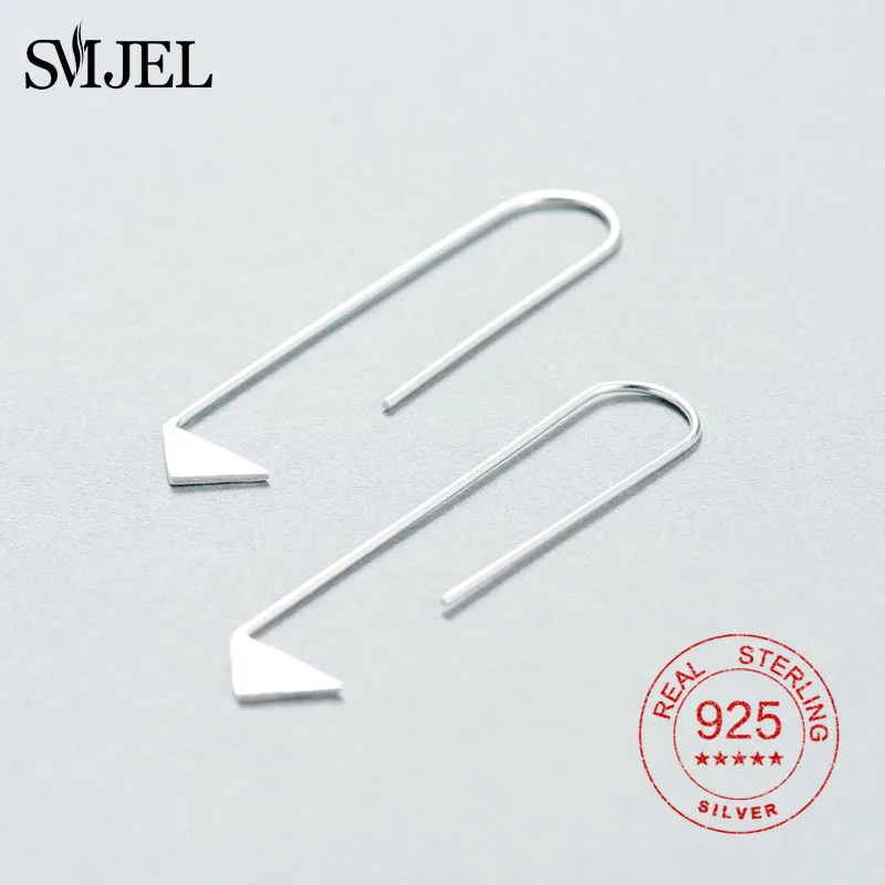 SMJEL 925 Sterling Silver Triangle Long Post Earring Geometric Statement Stud Earrings for Women Wedding Jewelry | Украшения и