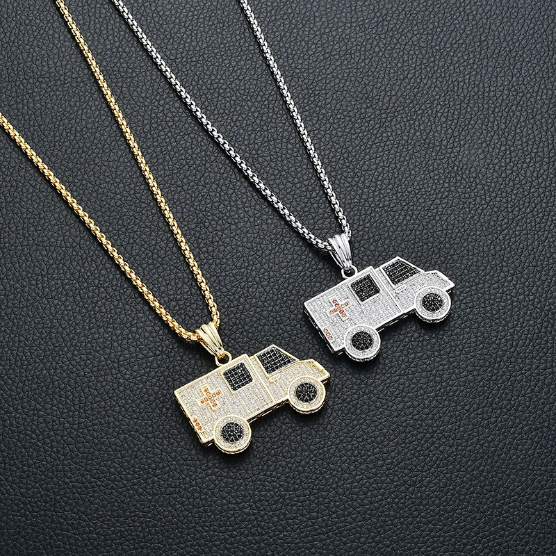 

Cute Trend Personality Ambulance Car Gold Silver Color Pendant Necklace Copper Zircon High Quality Jewelry Necklace Best Gift
