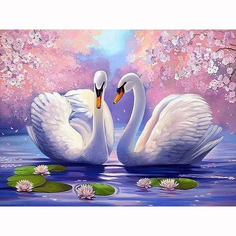 

5D Full Diamond Painting Lover Swan Cross Stitch Kit Embroidery Lotus Diy Needlework Mosaic Home Decor Crafts Hobby