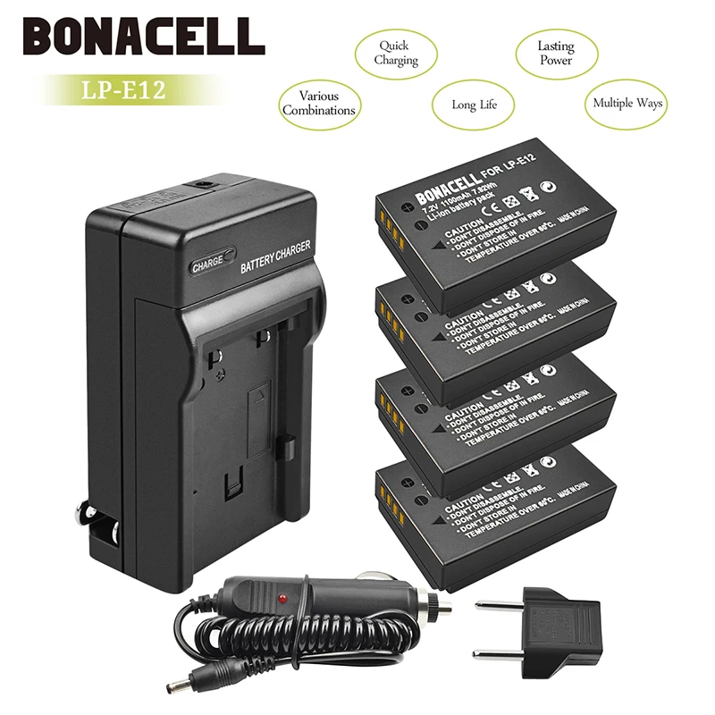 Bonacell 1100 мАч LP E12 аккумуляторы + зарядное устройство для Canon Rebel SL1 EOS 100D M M2 M10