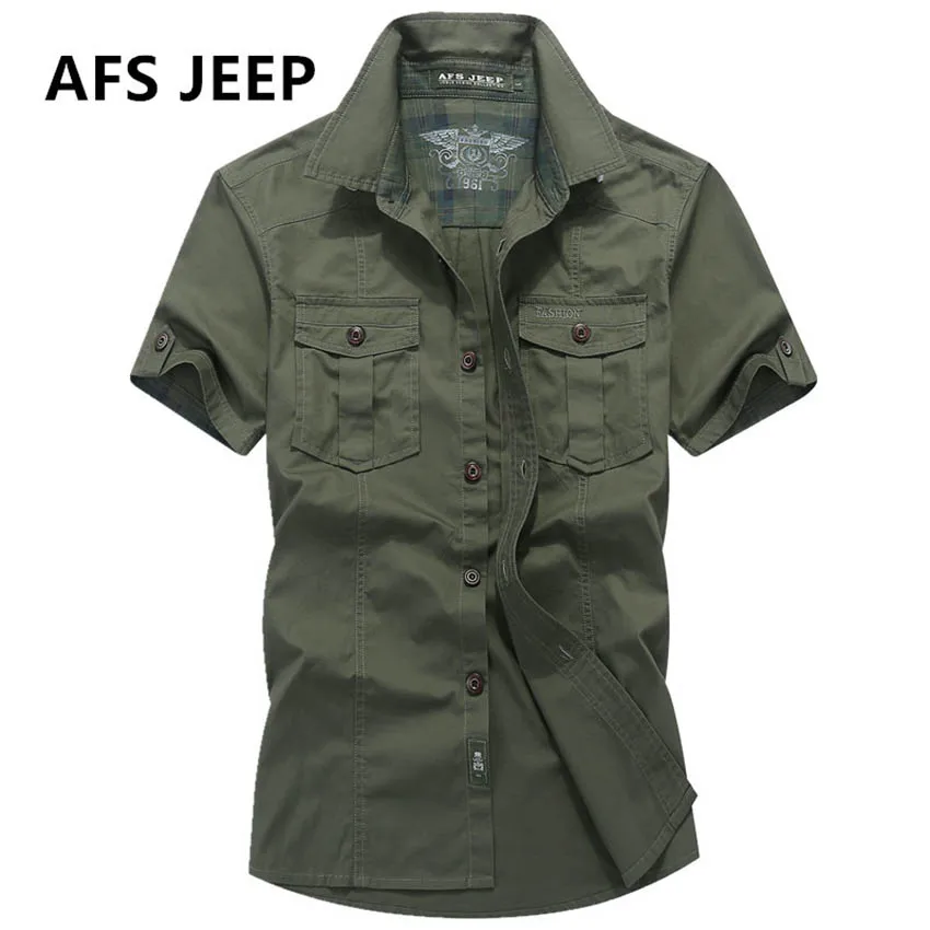 2018 AFS JEEP Новый Для мужчин Хлопковые с короткими рукавами рубашки летние