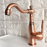 antique red copper faucet retro style basin faucet rotating single handle single hole hot and cold water nnf410