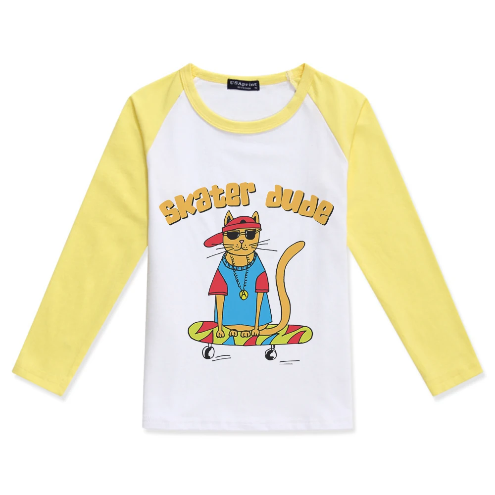 

2019 Limited Time Discount Kids Clothing Cartoon Skater Dude Cat O Neck Cotton Tee Boys Long Sleeve Tops Tee Shirt Enfant Garcon