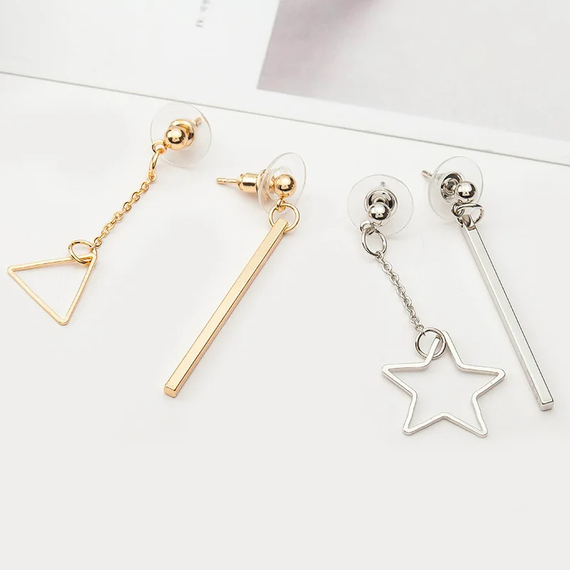 Асимметричные серьги подвески в форме звезды круга треугольника длинные висячие
