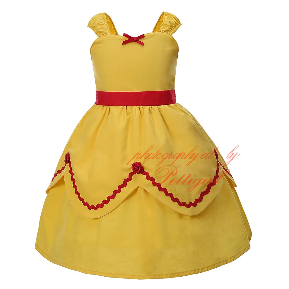 Pettigirl Wholesale Newest Summer Yellow Belle Girl Dress Princess Bow Decoration Cosplay Child Wear G-CMGD0003-C2 | Детская одежда и