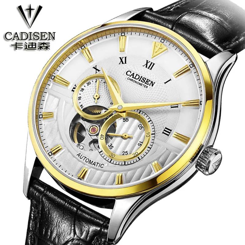 Бренд часы cadisen кожа автоматика мужские многофункциональные мужчины наручные