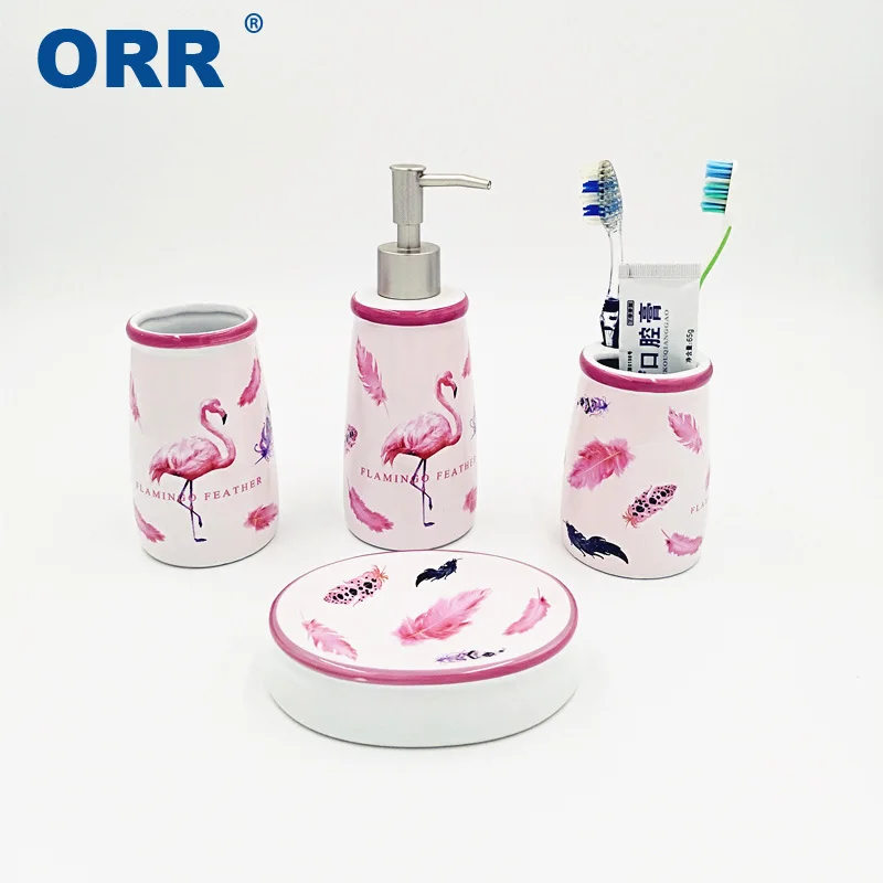 Набор для ванной комнаты аксессуары фламинго 4 шт. керамика бесплатная доставка
