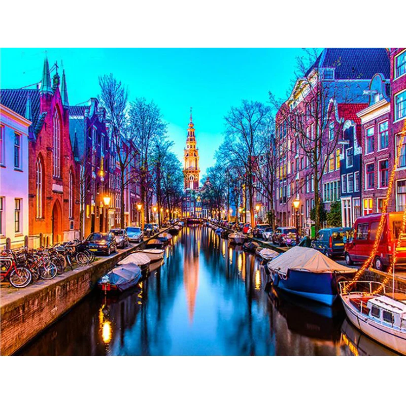 Full Square Drill Diamond painting Amsterdam Street Bridge DIY 5D mosaic embroidery Cross stitch kits JS4353 | Дом и сад