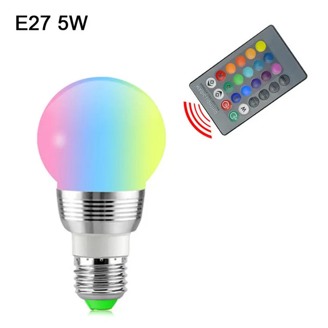 RGB светодиодный светильник GU10 E27 E14 Светодиодный светильник 3 Вт 5 Вт 7 Вт 12 Вт 16 цветов 110 В 220 В bombillas светильник+ контрольная лампочка с регулируемой яркостью светодиодный светильник для комнаты - Испускаемый цвет: E27 5W RGB
