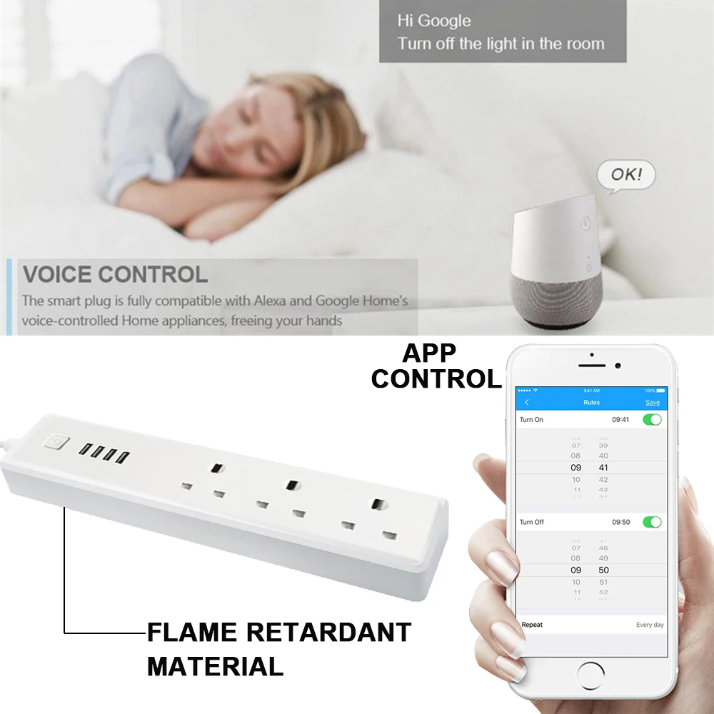 Великобритания Smart Wi Fi мощность полосы 4 Зарядка через usb порты и разъёмы 3 розетки