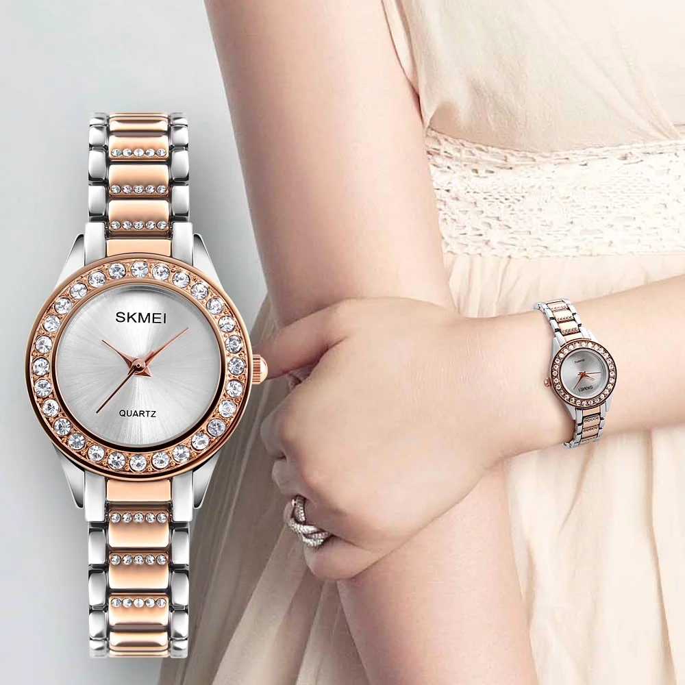 SKMEI Роскошные часы кварцевые женские модные Повседневное Jewelry Для женщин браслет