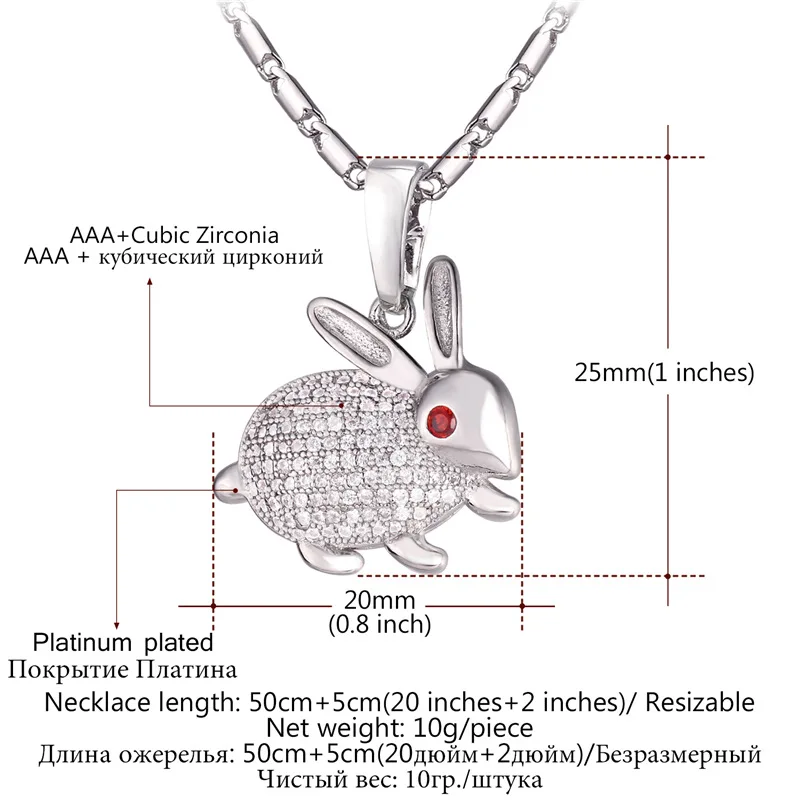 U7 Милый Кролик Подвеска Ожерелье Для Женщин Ювелирные Украшения Циркон Заяц