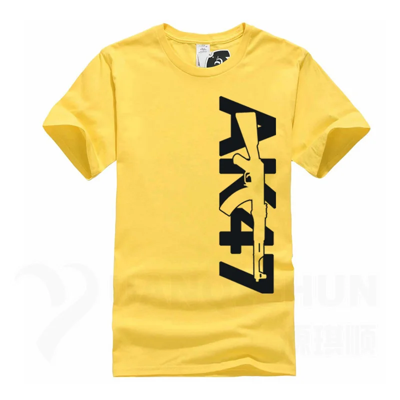 Yellow 2 Boutique Men Tops Tees Summer Fashion New AK47 Printed T Shirt Short Sleeve Men AK 47 Rifle Gun Personalized T Shirts 3XL - Цвет: Yellow 2