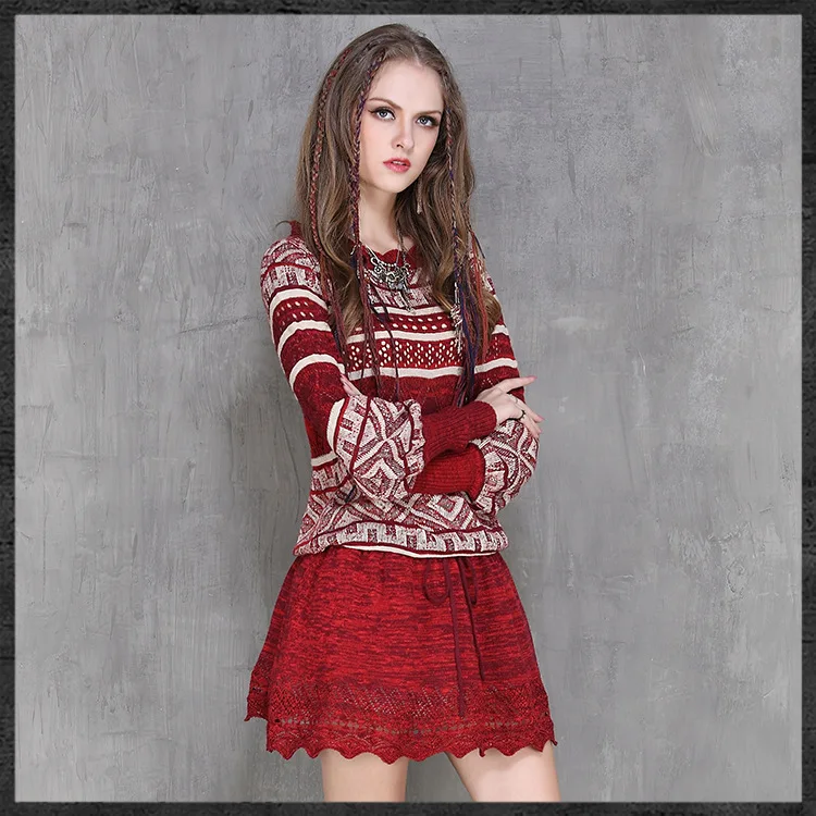 Для женщин Винтаж платье богемный осень 2017 г. хлопка вязать Платья для свитер