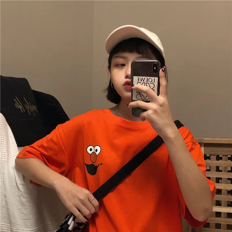 Харадзюку, Повседневная футболка, женская одежда, лето, корейский Ulzzang Kawaii, с принтом, короткий рукав, футболки для женщин и девочек, футболки, топы