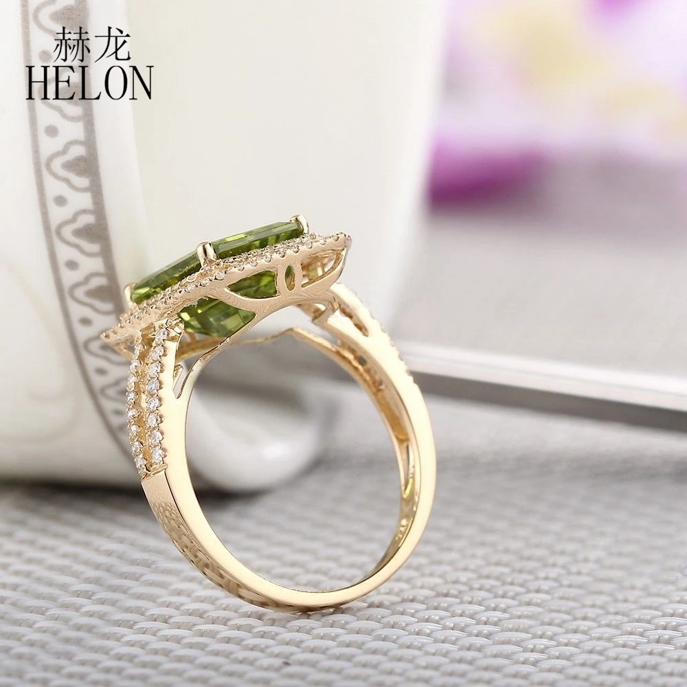 

HELON 10x8mm Emerald Cut Peridot Solid 14K Yellow Gold Natural Diamonds Wedding Ring For Women Trendy Fine Jewelry Unique Ring