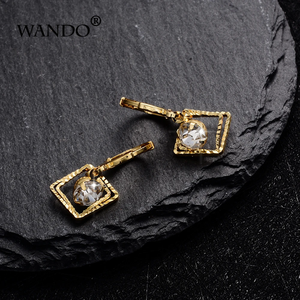 Женские классические серьги WANDO элегантные с кристаллами золотого цвета
