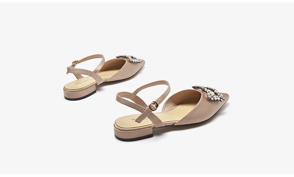BeauToday Crystal Sandals Women Satin Cloth Pointed Toe Buckle Strap Ladies Party Wedding Summer Flats Handmade 32144