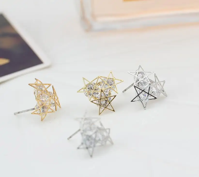 Горяч-продавать мода популярных кристалл Циркон звезда полые Серьги Стержня