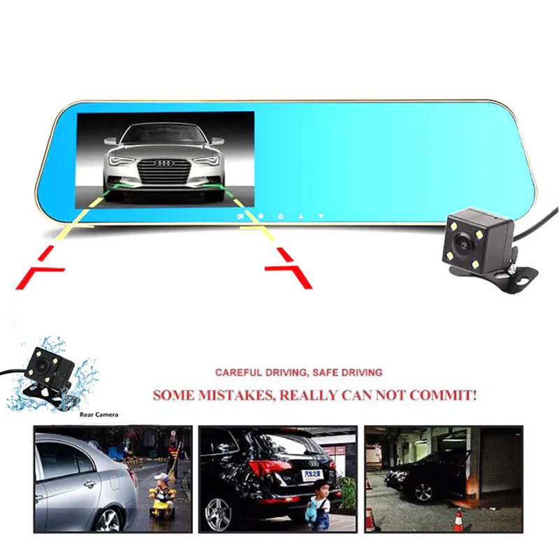 Зеркало видеорегистратор GSPSCN 4 3 дюйма с двумя объективами Full HD 1080P|dash cam|dual lensdual lens