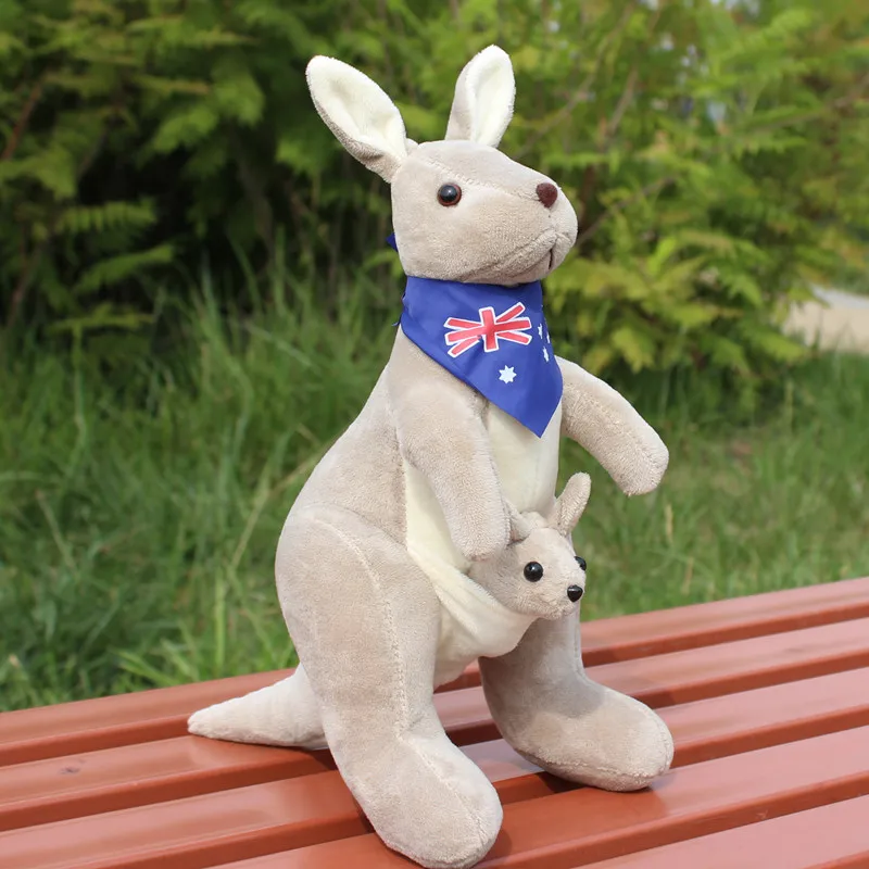 

about 30cm blue scarf design gray kangaroo plush toy doll birthday gift b0462