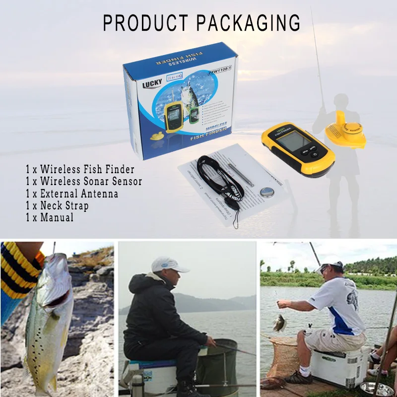 Lucky Wireless FishFinder Sonar Winter Fishing 120M Operate Fish Icon Display w/ Echo Sounder Alarm RL49-0065 Finder | Спорт и