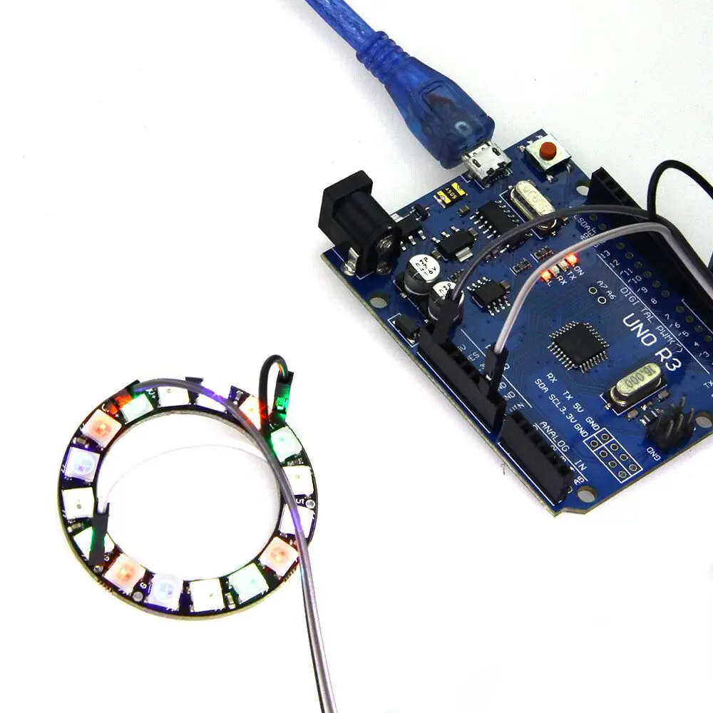 Светодиодный ное кольцо 16x WS2812B 5050 RGB со встроенным приводом для Arduino | Электроника