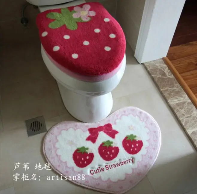 freeshipping toilet seat cover special powder strawberry bars carpet mantle pad four piece sets toilet sets bathroom mat free global shipping