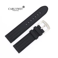 carlywet 22mm black waterproof silicone rubber replacement wrist watch band strap belt silver brushed buckle