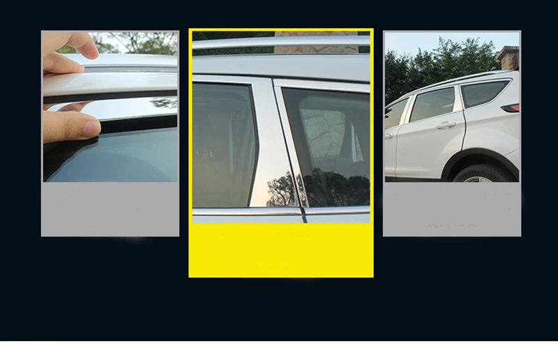 Stainless Steel Full Window Frame Molding Trim Strips With Center Pillars For Ford Kuga Escape 2013- C520 Car Styling