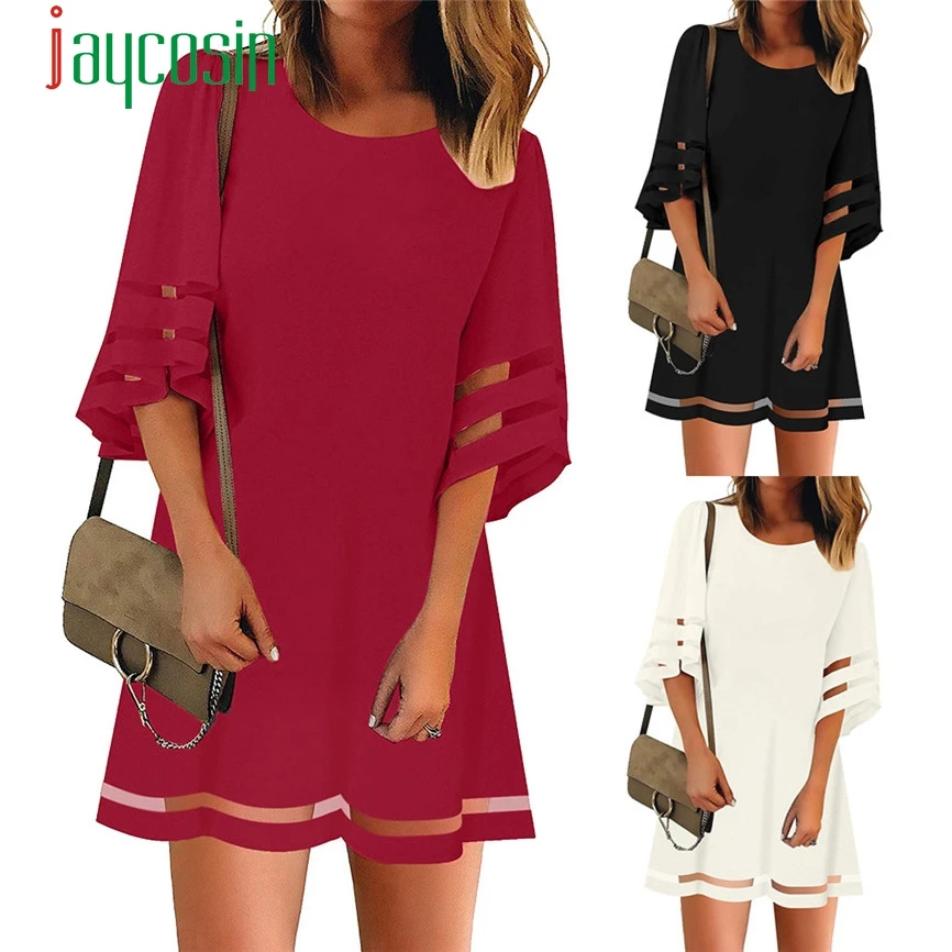 Женское Сетчатое платье SAGACE летнее свободное рубашка с круглым вырезом и