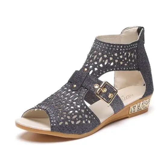 Summer Shoes Woman Crystal Sandals For Women Low Heel Beach After The Zipper Bing Women's Peep Toe Wedges C299 | Обувь