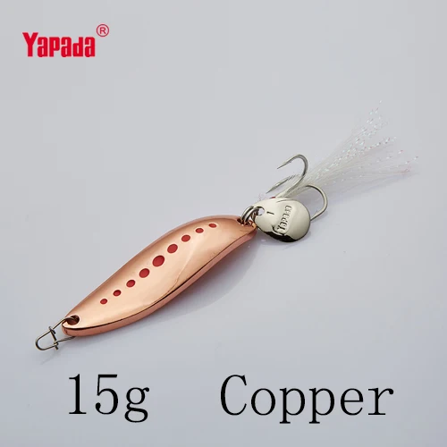 YAPADA ложка 012 новая пиявка 10 г/15 г/20 г тройной крючок+ перо+ Блестки 55 мм/55 мм/58 мм многоцветная металлическая ложка рыболовные приманки - Цвет: Copper 15g