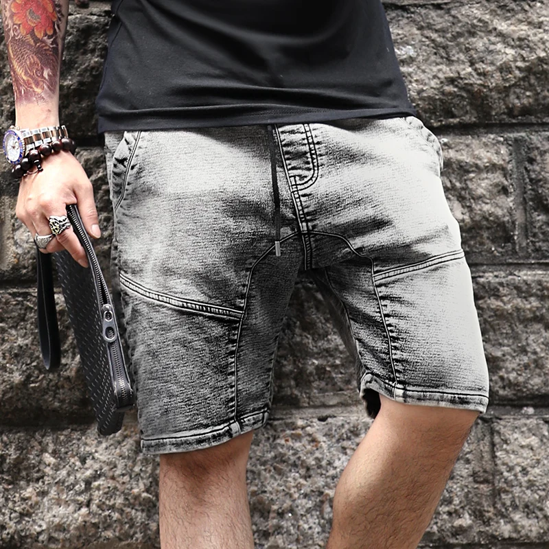 

2017 Men New jeans pants wash old fashion shorts men elastic waist casual summer short pants men high quality knee length pants