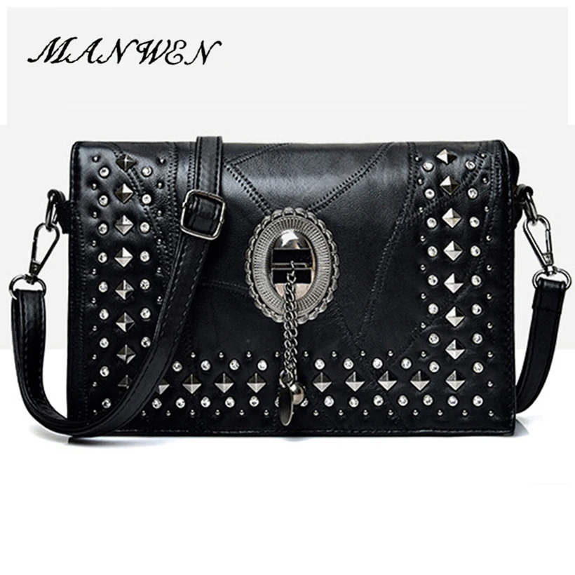 2017 fashion Rivet Genuine leather Envelope bag Clutches Women Crossbody designer Sheepskin female lady casual Shoulder | Багаж и сумки