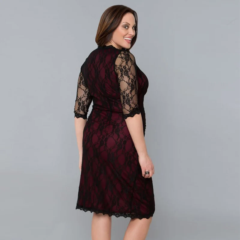 Plus Size Dress XXXL Women Lace Party Dresses 2017 New Elegant Big Slimming Straight Deep V-Neck Knee-Length | Женская одежда