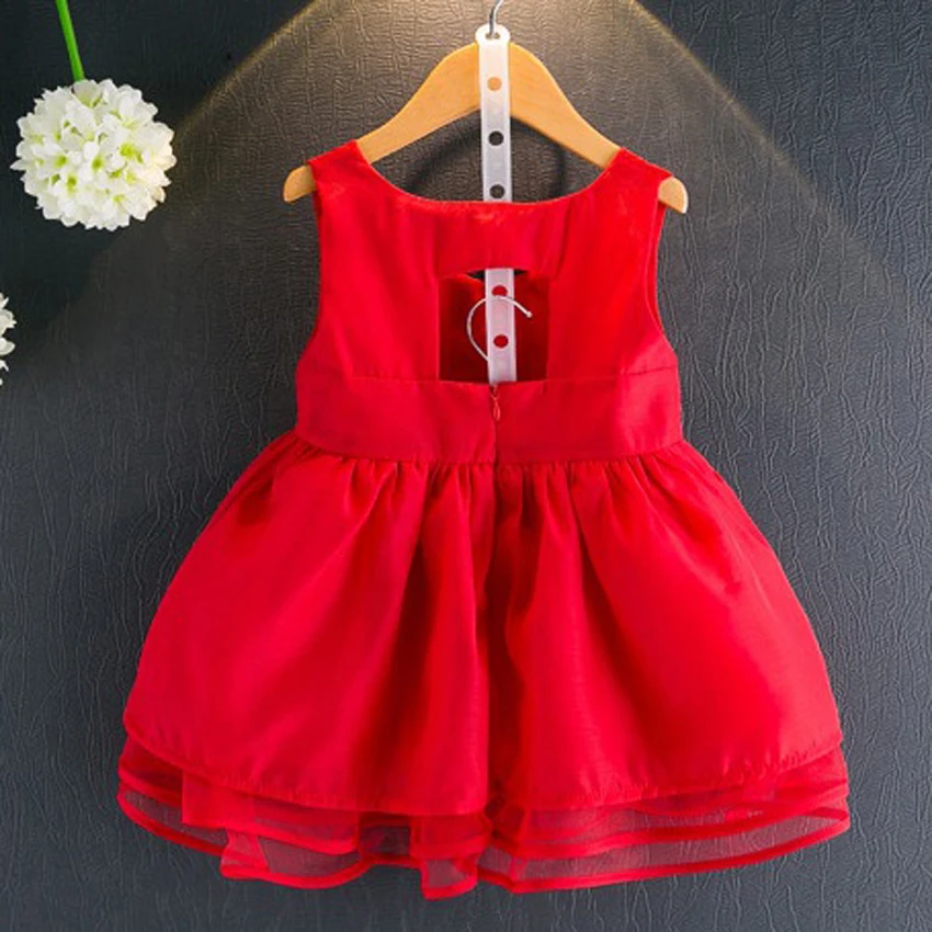 5pcs/set Wholesale 90-130cm Children Girl Red Bow Dress Voile Mini Sleeveless Cute Backless Summer Dresses | Детская одежда и