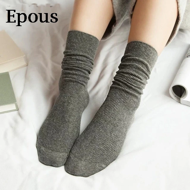 Epous высокие носки в японском стиле для девочек свободные однотонные с двойными