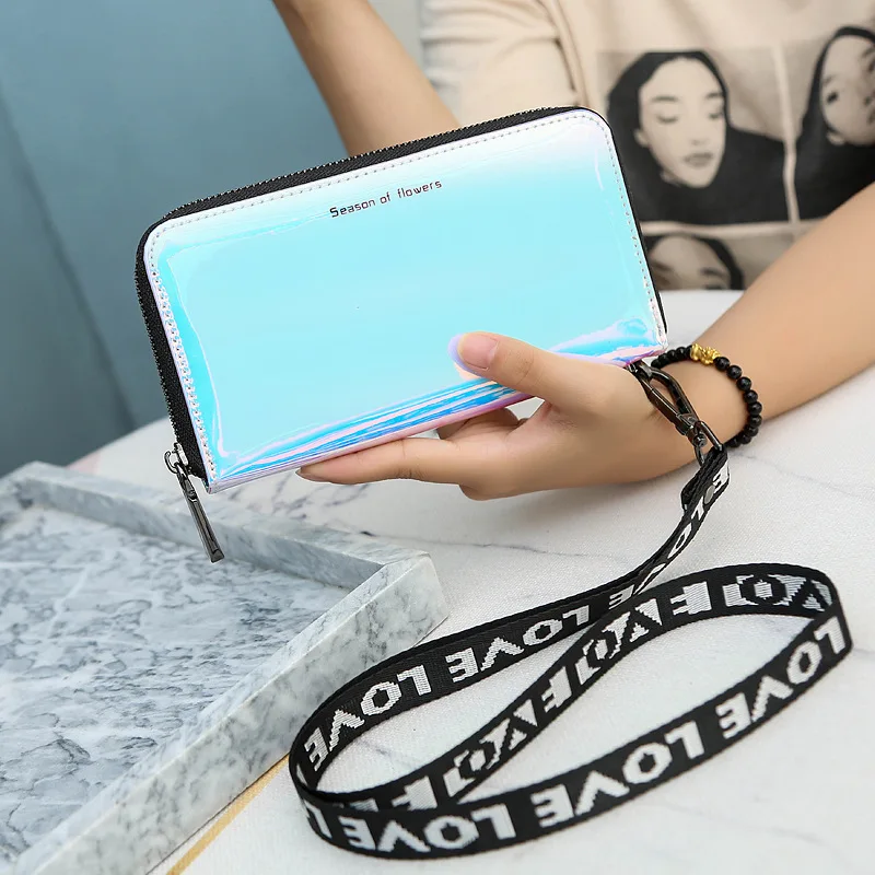 Новый лазерный голографический кошелек Lanyard Женский Длинный женский клатч