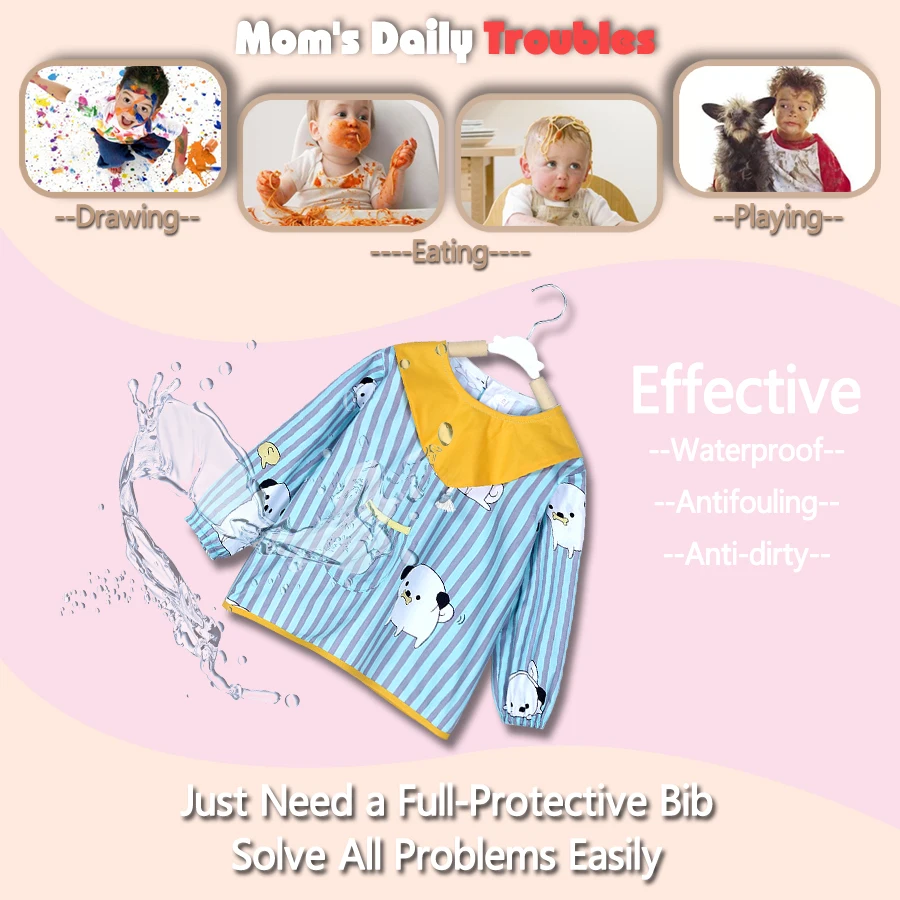 Long Sleeve Bib for Baby Feeding Waterproof Cotton Bibs Bandana Children's Apron Scarf with Sleeves Boy Girl Drool Slab | Детская