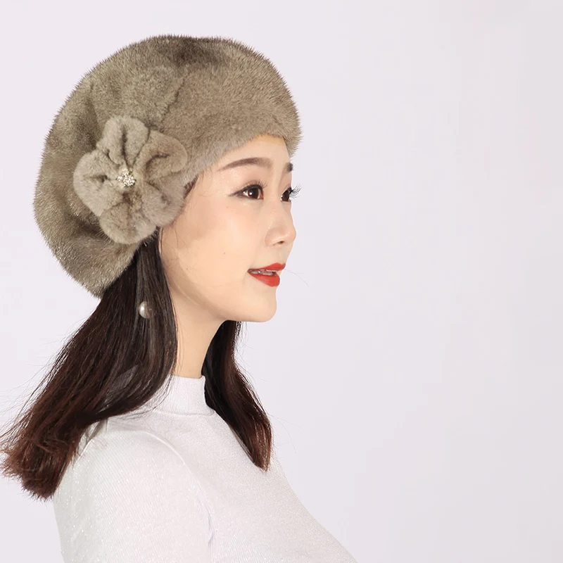 XINYUXIANG Luxury mink fur Hat women winter Full pelt flower Elegant Beanies &amp Skullies Bomber Import real Hats 249ND | Аксессуары