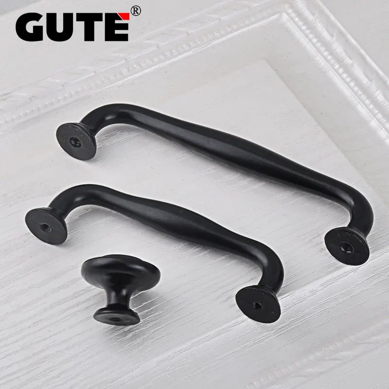 GUTE Black Furniture Handle Zinc Alloy Cabinet Wardrobe Cupboard Sideboard Door Pull Knob Kitchen | Обустройство дома
