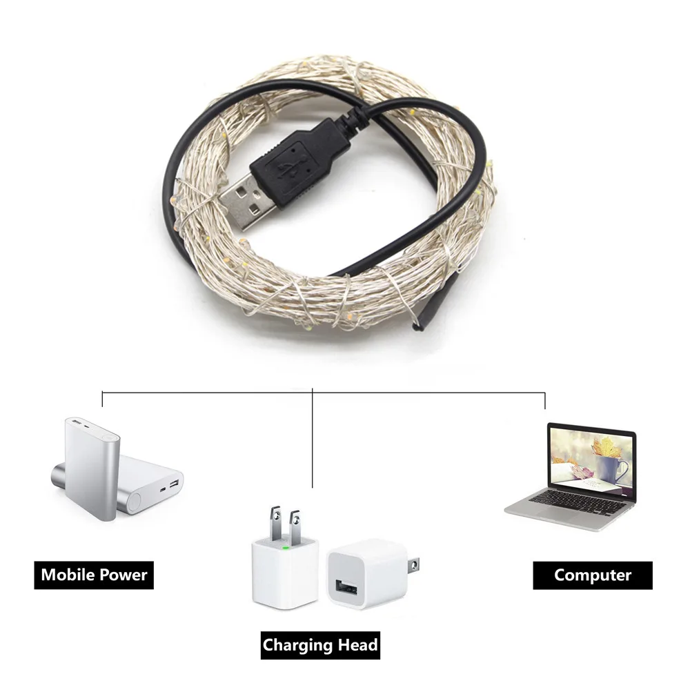 5 В USB гирляндой строку светодио дный Рождественские огни Открытый вечерние