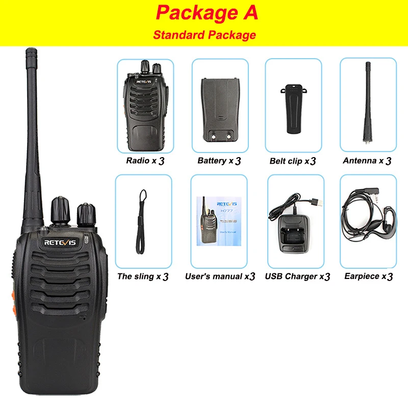 Package A 3 шт рация Retevis H777 16CH UHF 400-470MHz Ham радио HF трансивер 2 способа радио коммуникатор удобный A9104 - Цвет: Package A